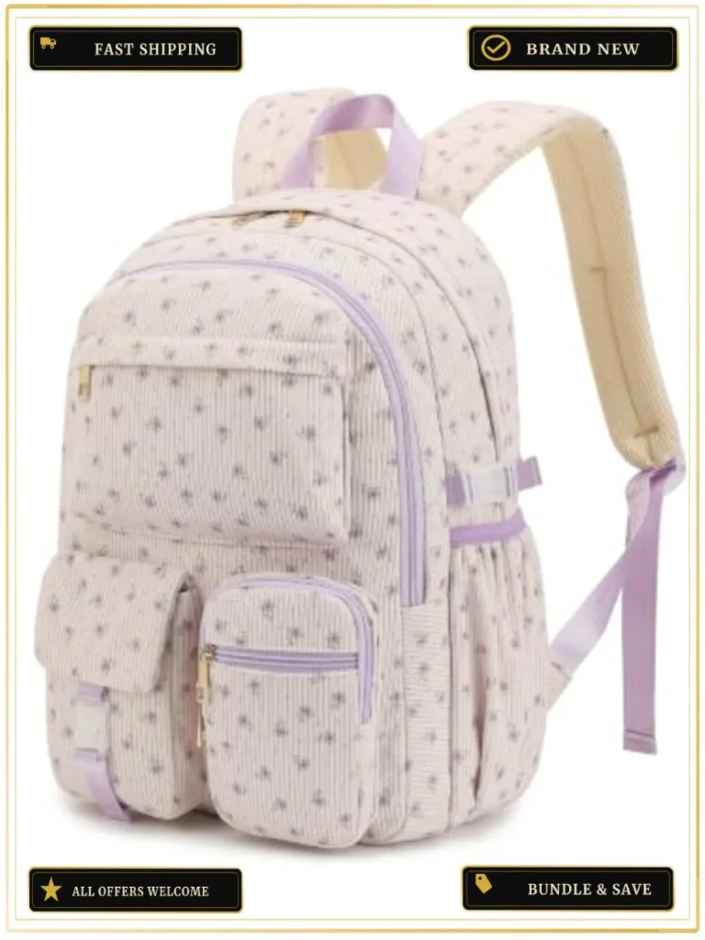 Corduroy School Backpack for Teen Girls Boys, Lightweight Laptop Daypack